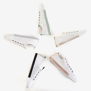 Weiße Kowen-Turnschuhe für Damen mit grünem Einsatz - Schuhe