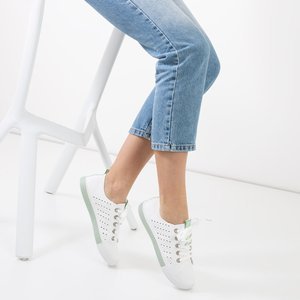 Weiße Kowen-Turnschuhe für Damen mit grünem Einsatz - Schuhe