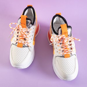 Weiße Sport-Sneaker für Damen mit orangefarbenen Tadea-Einsätzen - Schuhe