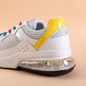 Weiße Sportschuhe für Damen mit gelben Nelini-Einsätzen - Schuhe