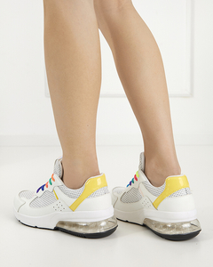 Weiße Sportschuhe für Damen mit gelben Nelini-Einsätzen - Schuhe