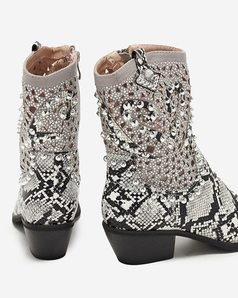 Weiße und schwarze Cowboystiefel für Frauen mit Ciarra-Dekorationen - Schuhe
