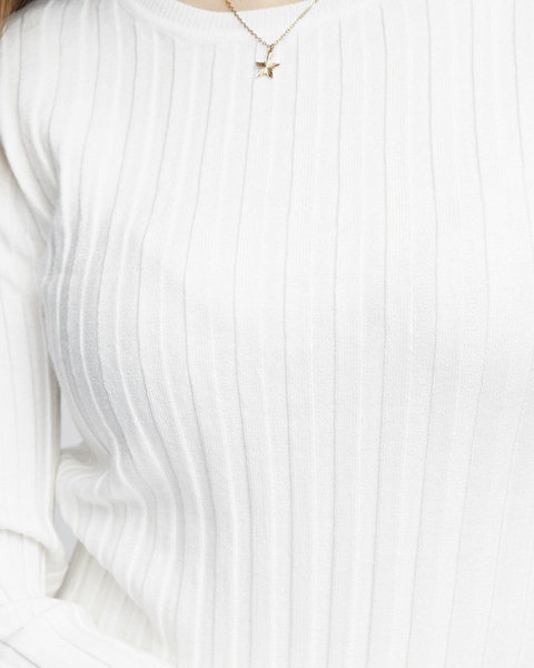 Weißer Damenpullover mit Rundhalsausschnitt - Bekleidung