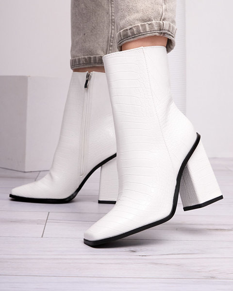 Weißer Damenstiefel auf dem Pfosten mit Aliga-Prägung - Schuhe