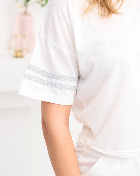 Weißes Damen-Sweatshirt-Set mit hellgrauen Streifen - Kleidung