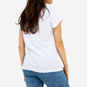 Weißes Damen T-Shirt mit Aufdruck und Glitzer - Bekleidung