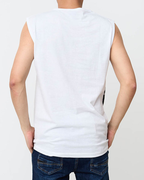 Weißes ärmelloses bedrucktes Herren-T-Shirt - Kleidung