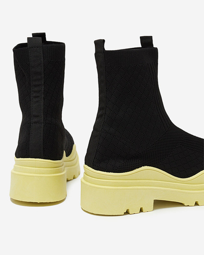 Schwarzer und gelber Damenstiefel mit flachem Absatz Seritis - Footwear