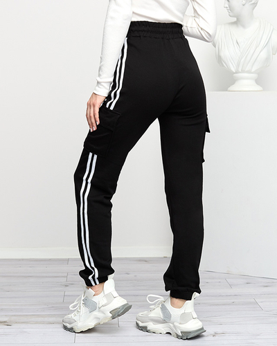 Schwarze Damen-Cargohose mit Streifen - Kleidung