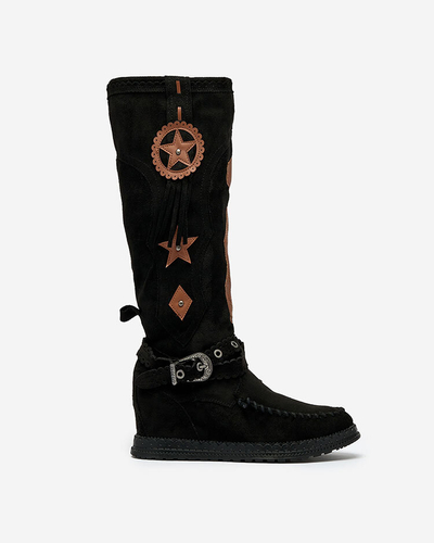 Royalfashion Schwarze Damenstiefel mit verstecktem Anker Figgers