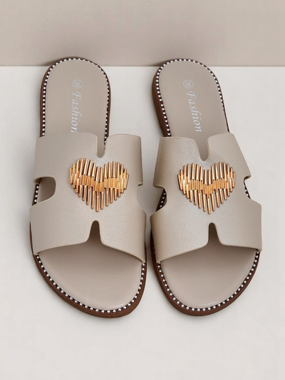 Royalfashion Damen Pantoletten mit flacher Sohle Heart Chic