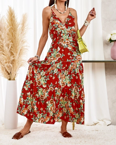 Royalfashion Orange langes geblümtes Damenkleid