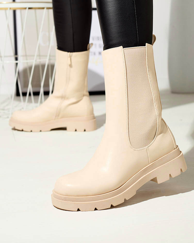 Beige Damenstiefel mit flachem Absatz Vedesa - Kleidung