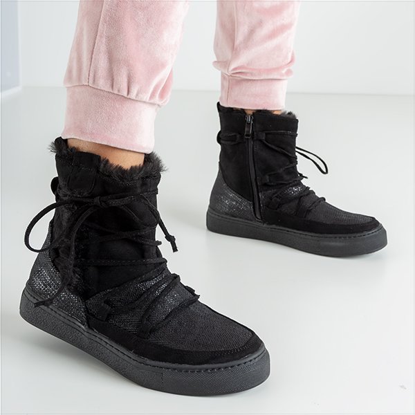 Schwarze Schneeschuhe für Damen mit Fell Nosesi - Schuhe