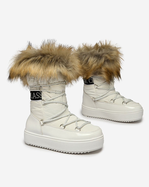 Royalfashion Kinder Schlupfschuhe a'la Schneestiefel mit Fell in weiß Asika