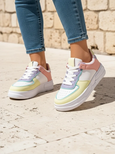 Damen-Sneakers Elektra Pastello - mehrfarbiges Öko-Leder Frühling