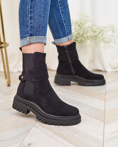 Royalfashion Schwarze Damenstiefel mit Zierriemen Doasa