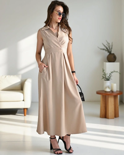 Royalfashion Damen ärmelloses Kleid mit Wickelausschnitt Bizness