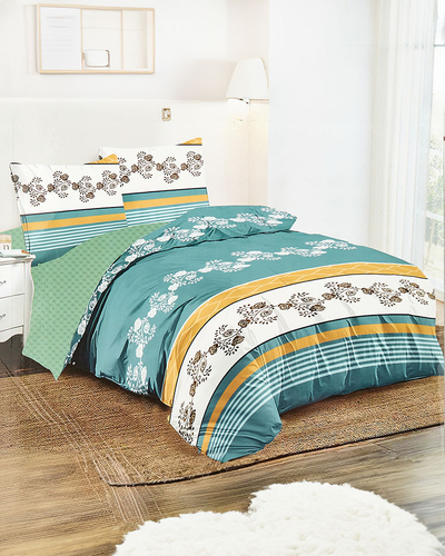 Grüne Baumwollbettwäsche 200x220 mit Blumen-Set 4-TEILIG - Bettwäsche