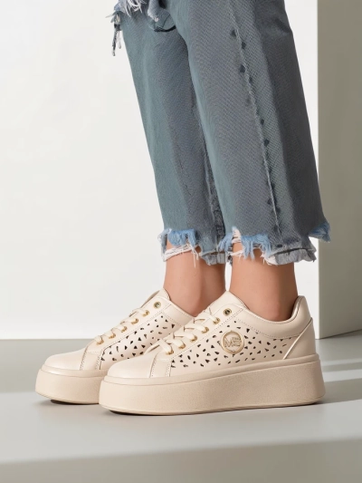 Damen Sneakers Ecru auf Plateausohle Boreas Royalfashion Öko-Leder