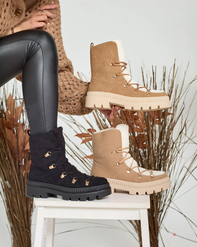 Royalfashion Damen isolierte Trapperstiefel mit Schafsfell in der Farbe camel Lery Walk