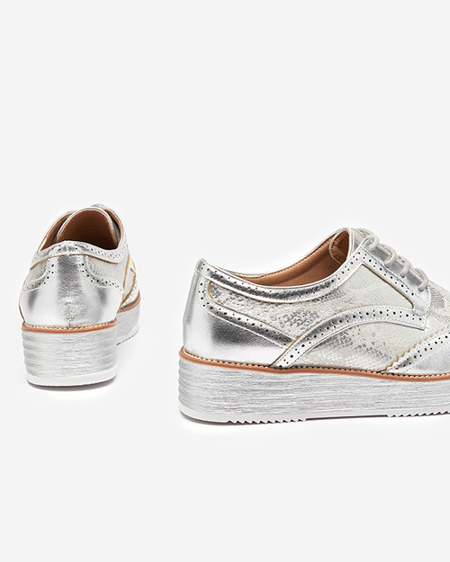 OUTLET Жіночі сріблясті ботильйони зі вставками зміїної шкіри Fin - Взуття