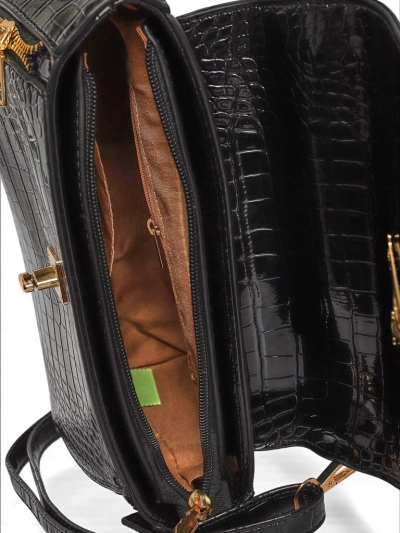 Schwarze Damenhandtasche Vespera Classico Öko-Wildleder und Lackleder