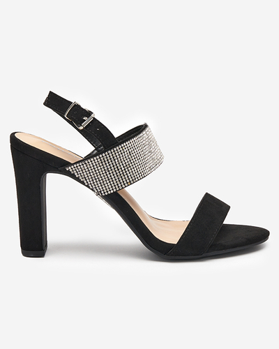 OUTLET Schwarze Damensandalen an einem Pfosten mit Maerro-Zirkonia - Schuhe