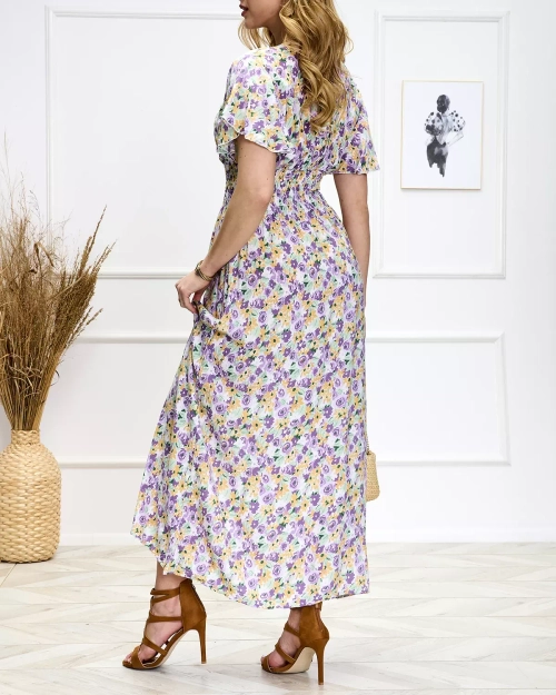 Фіолетово-зелена жіноча квіткова сукня міді - Туфлі