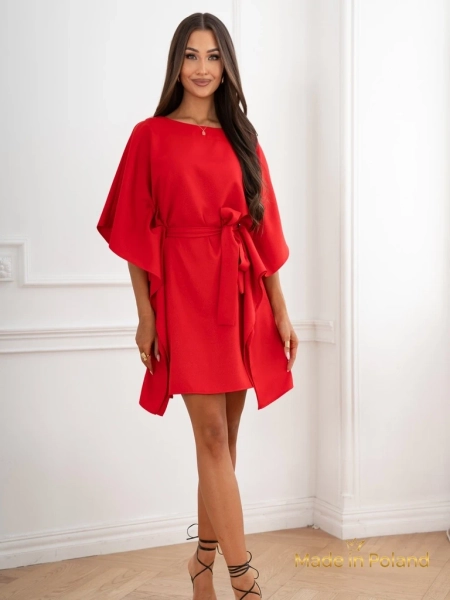 Elegantes rotes Athena-Kleid mit langen Ärmeln