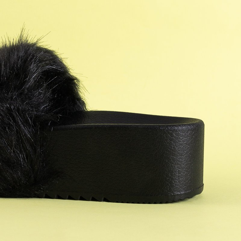 Schwarze Damen Slipper mit Fell Lorina - Schuhe