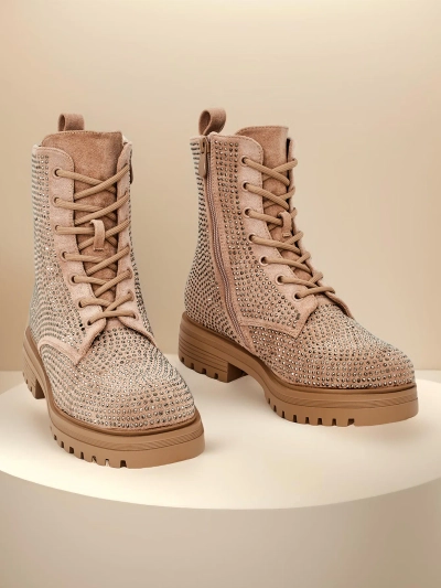 Royalfashion Damen Schnürstiefeletten mit Zirkonen Russos