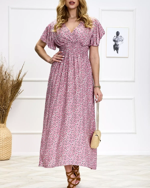 Жіноча квітчаста рожева сукня міді - Одяг