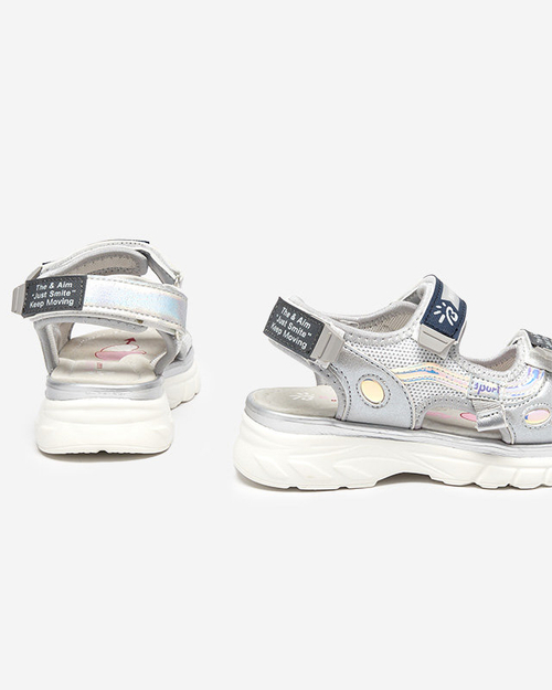 Сріблясті дитячі босоніжки з різнокольоровими вставками Meniko - Footwear