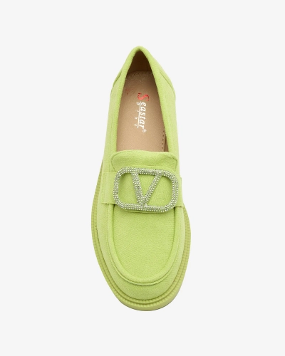 Royalfashion Damen lindgrüne Mokassins mit Ornament Fogras