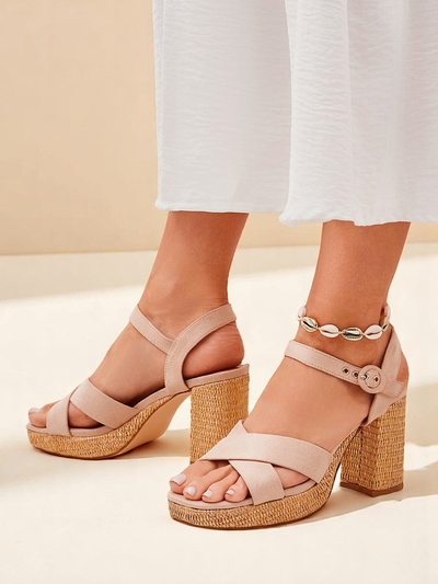 Damen Sandalen Royalfashion AURELIA beige mit Blockabsatz Wildleder