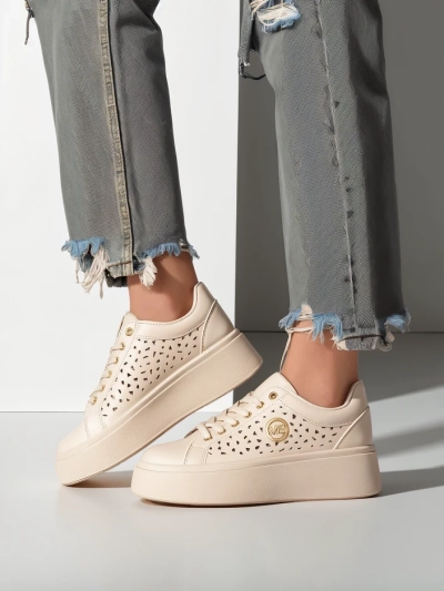 Damen Sneakers Ecru auf Plateausohle Boreas Royalfashion Öko-Leder