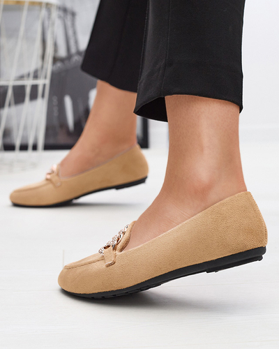 Hellbraune Öko-Wildleder-Loafer für Damen mit Kette Osylia - Schuhe