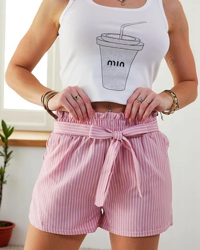 Royalfashion Damen Shorts mit elastischem Bund und Kordelzug in einem gestreiften Muster