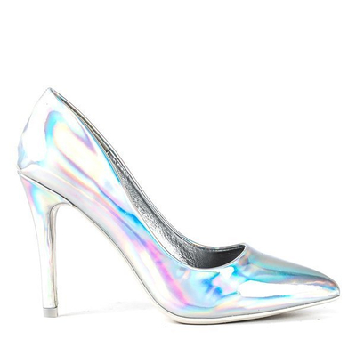 Silberne holografische Pumps an einem Monte-Carlo-Absatz - Schuhe 1