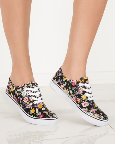 Schwarze Damen Sneaker mit Blumenmuster Surfi - Footwear