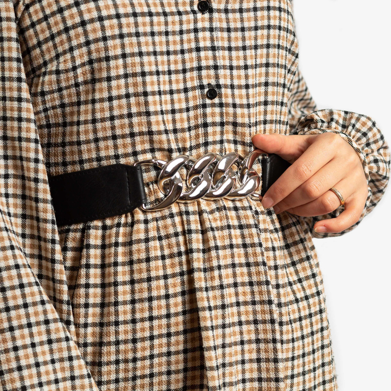 Schwarzer Elastischer Damengürtel mit silberner Kette - Accessoires