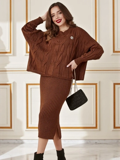 Ройалфэшн Акриловый плетеный женский комплект с джемпером и юбкой Warm&Fuzzy