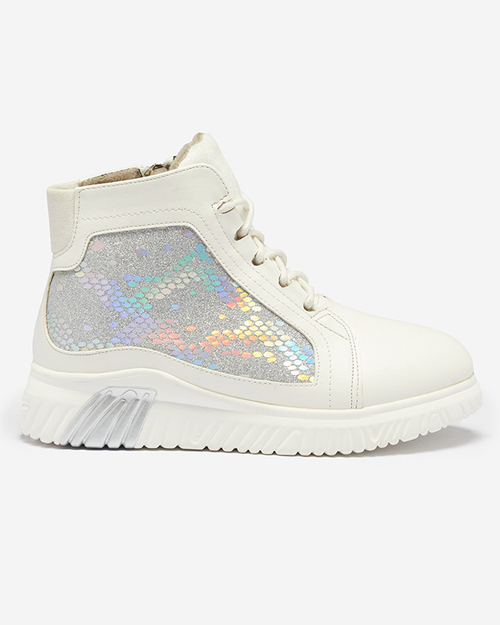 Білі чоботи зі сріблястими вставками для дівчаток Ibersi