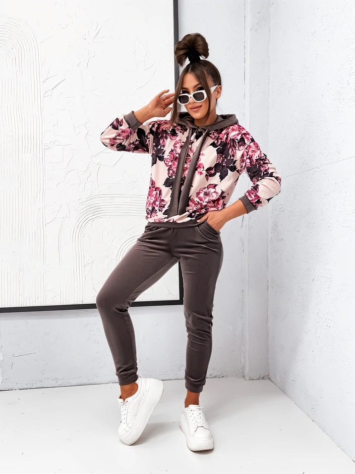 Royalfashion Damen Baumwollset, das wie Velours in Blumen aussieht