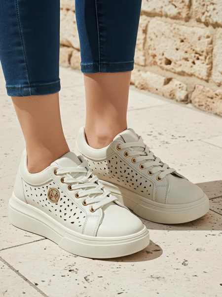 Damen-Sneakers Callista beige Öko-Leder Frühling flacher Absatz