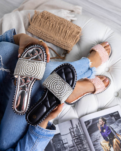 OUTLET Silberne Damenpantoffeln mit Ahaio-Dekorationen - Schuhe