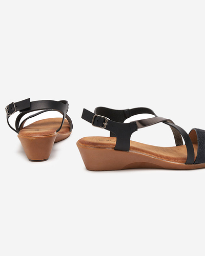 Schwarze Damensandale mit niedrigem Keilabsatz Loppe - Schuhe