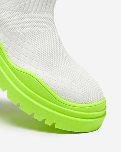 Weiß-grüne Damenstiefel mit flachem Absatz Seritis - Footwear