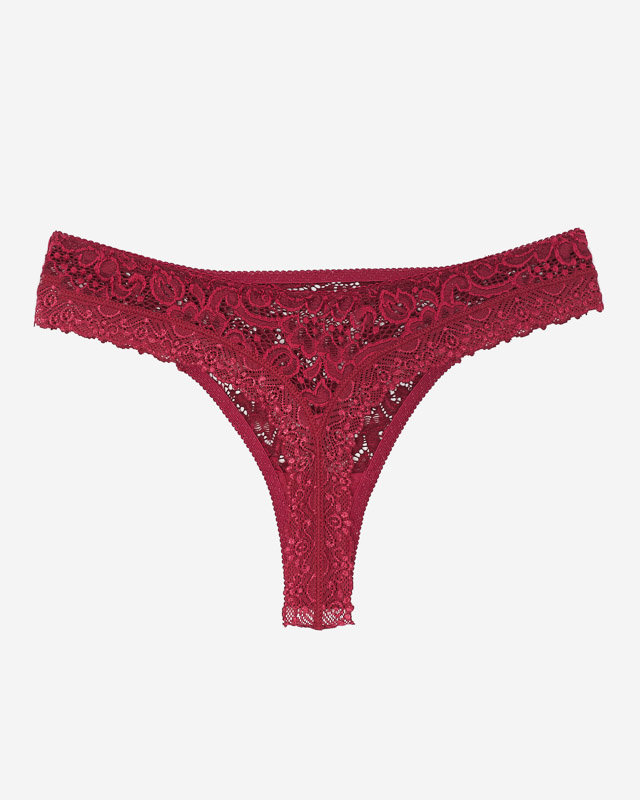Damen-Stringslip aus bordeauxfarbener Spitze - Unterwäsche